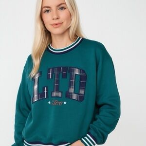 Limited Too - Girls - Crewneck Sweatshirt - Size Small (7/8) Green Plaid